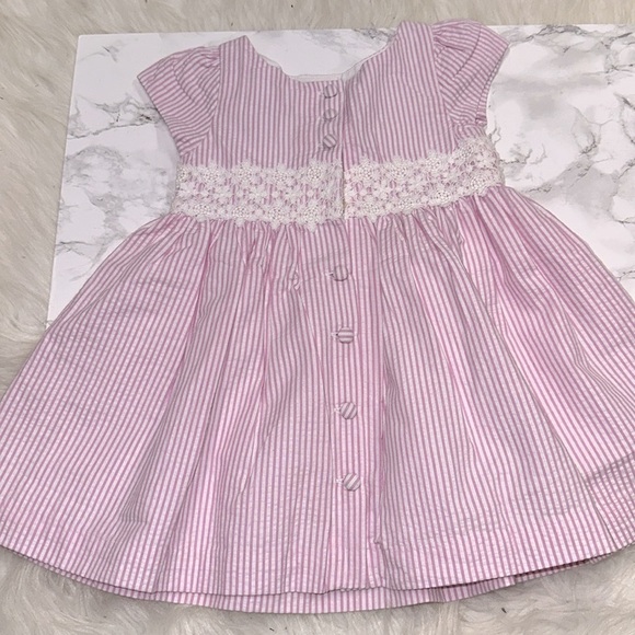 Ralph Lauren Pink Striped seersucker preppy little girls Dress size 9 months - Picture 5 of 7